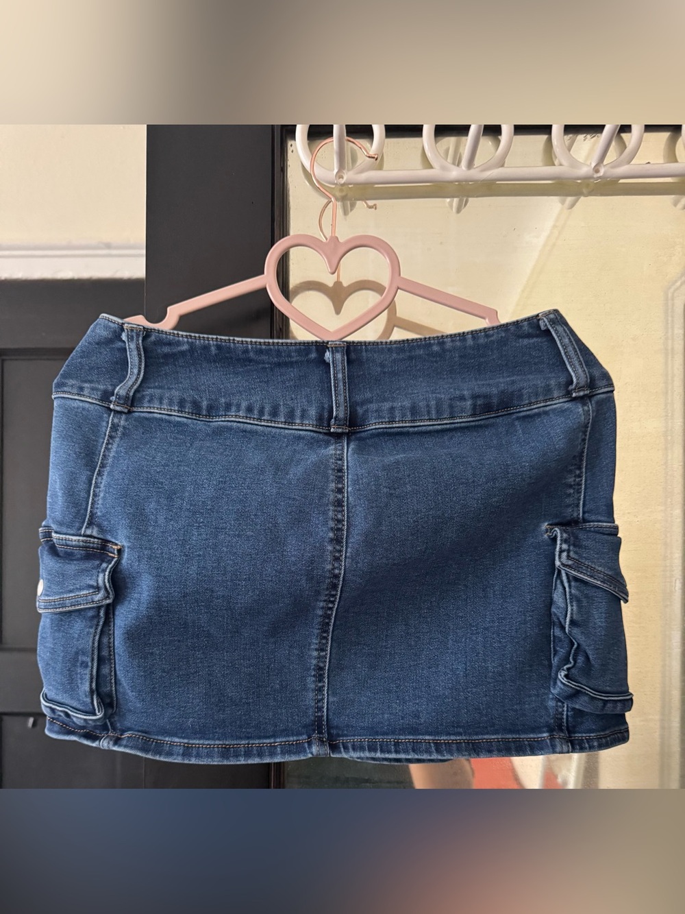 Dark Blue Denim Mini Skirt with Side Cargo Pockets - Women's Casual - Picture 2 of 4